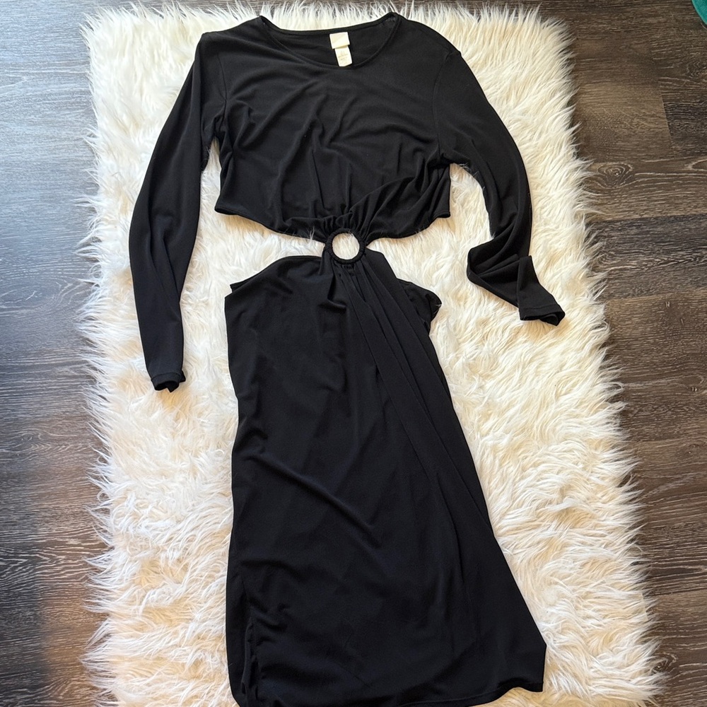 H&M Black Long Sleeve Cutout Dress